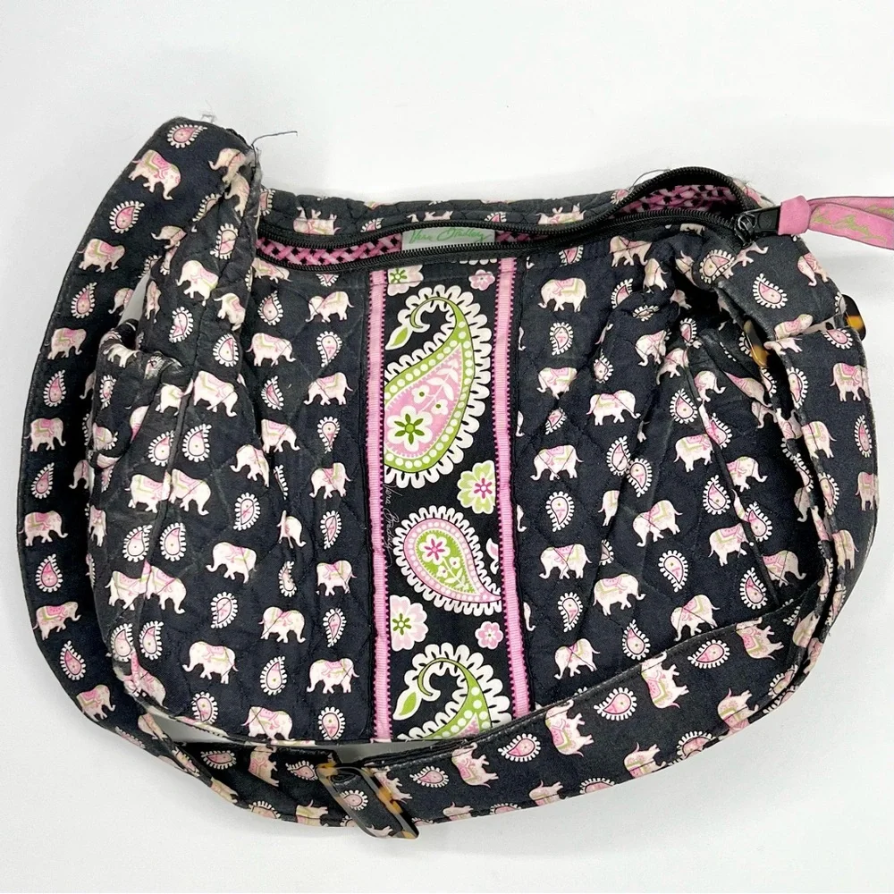 Vera Bradley Women's Black Pink Elephants Purse Sherry Tote Bag